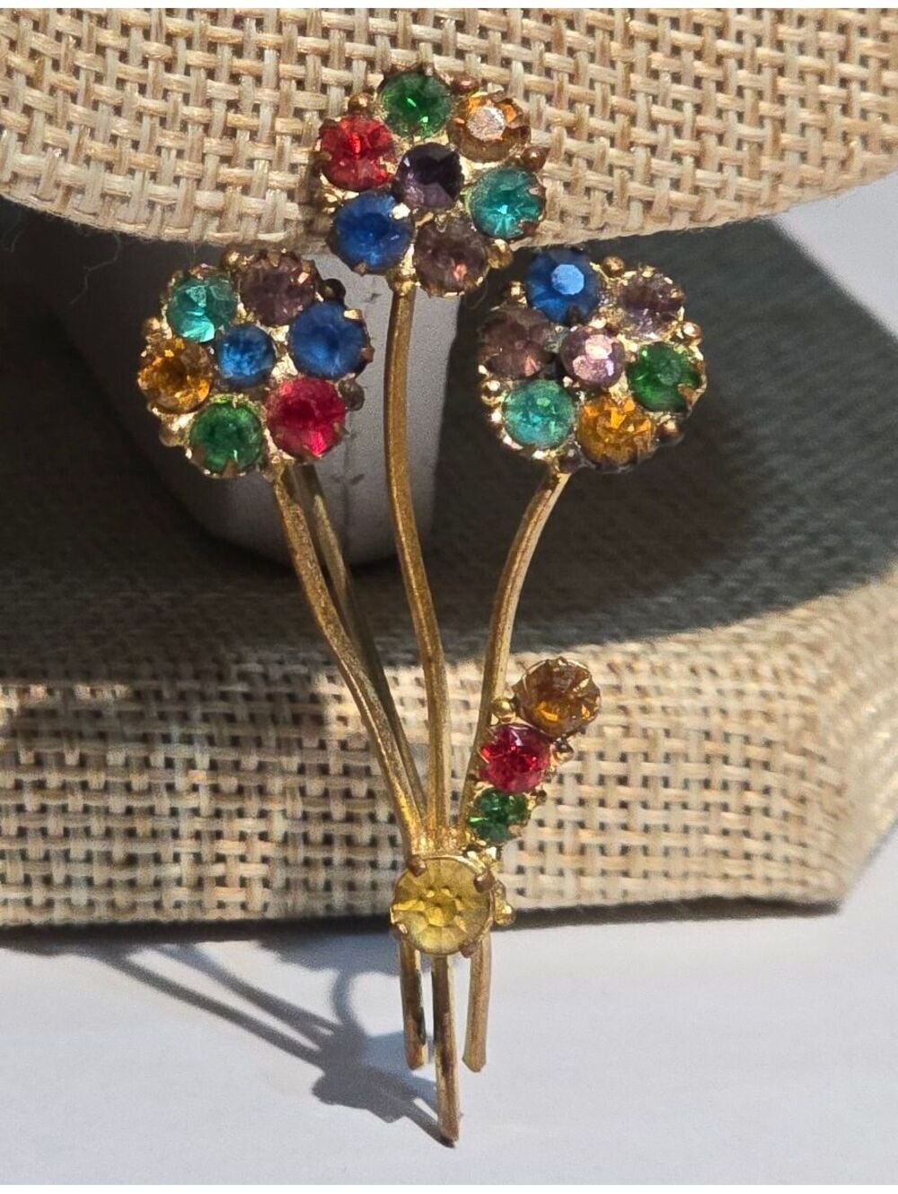 Vintage Fruit Salad Rhinestone Flower Brooch